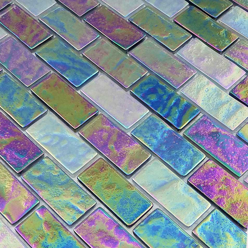 Oceanic Black Fusion 1x2 Iridescent Glass Tile