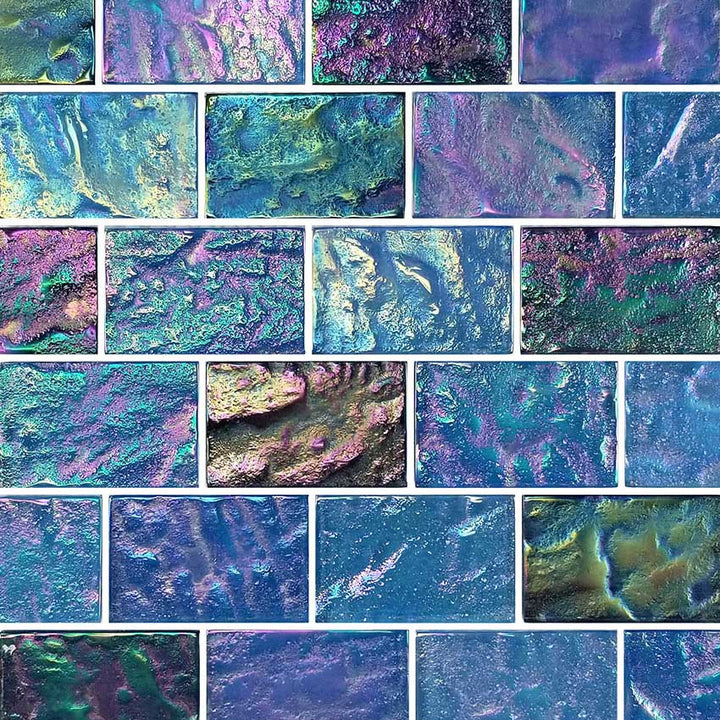 Oceanic Dark Blue 2x3 Iridescent Glass Tile