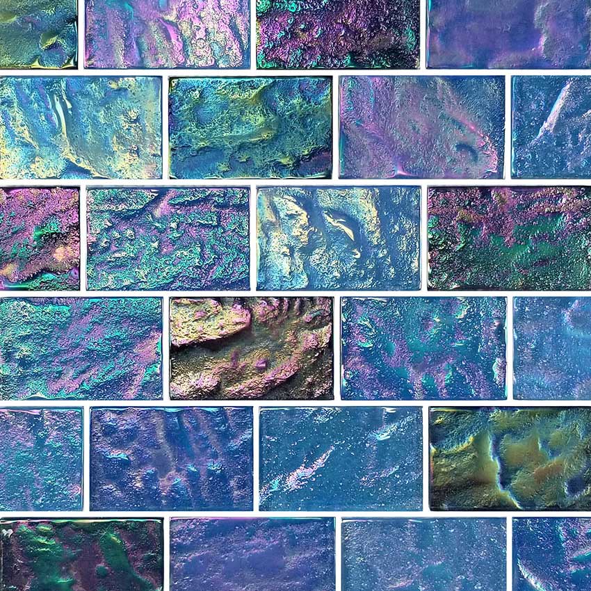 Oceanic Dark Blue 2x3 Iridescent Glass Tile