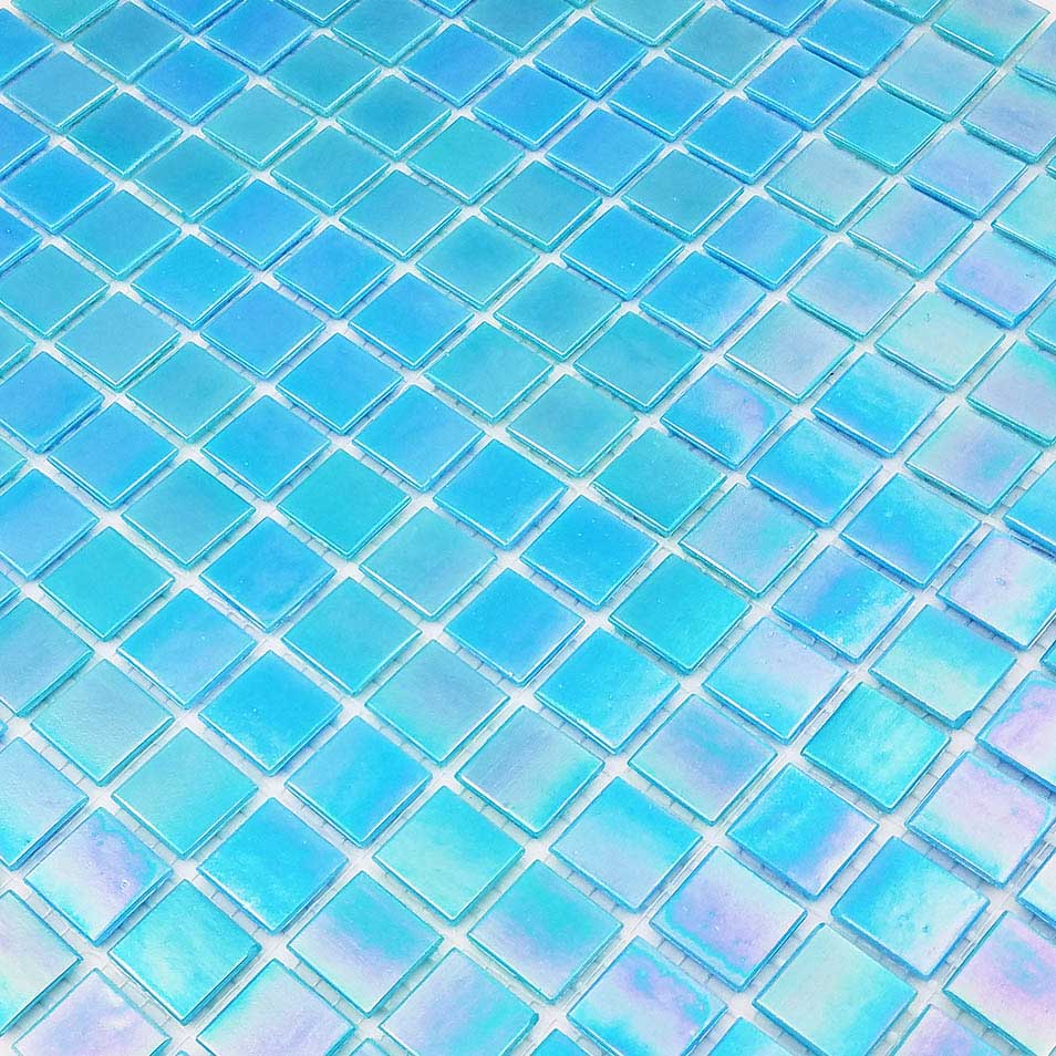 Pacific Aqua Blue Iridescent 3/4 inch x 3/4 inch Glass Tile