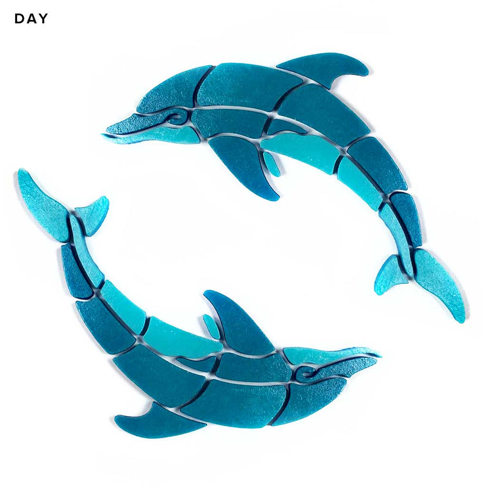 Playful Circle Dolphins Left Glow in the Dark Pool Mosaic