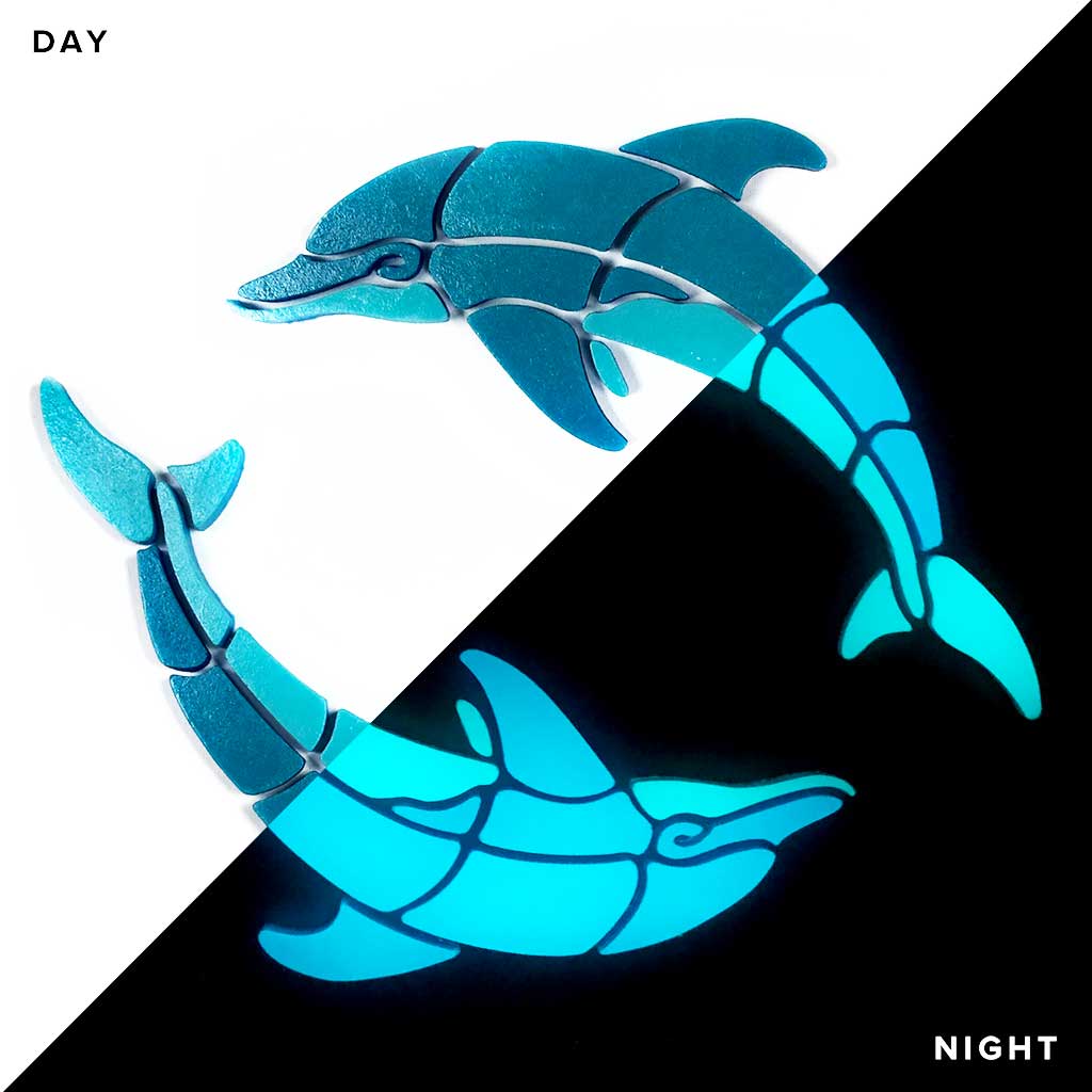 Playful Circle Dolphins Left Glow in the Dark Pool Mosaics