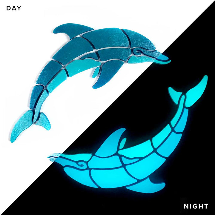Playful Circle Dolphins Right Glow in the Dark Pool Mosaics