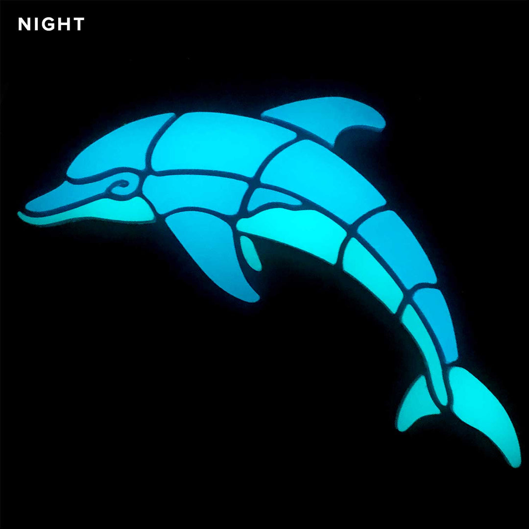 Playful Dolphin Left Glow in the Dark Pool Mosaic Night Time