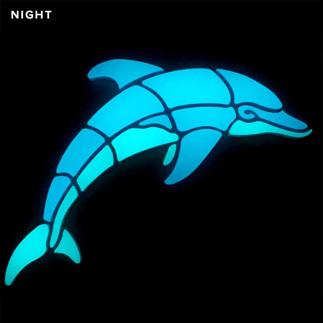 Playful Dolphin Right Glow in the Dark Swimming Pool Mosaic Night Time