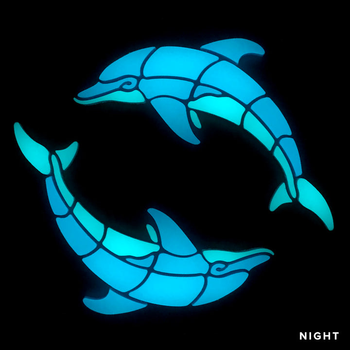 Playful Circle Dolphins Left Glow in the Dark Pool Mosaic