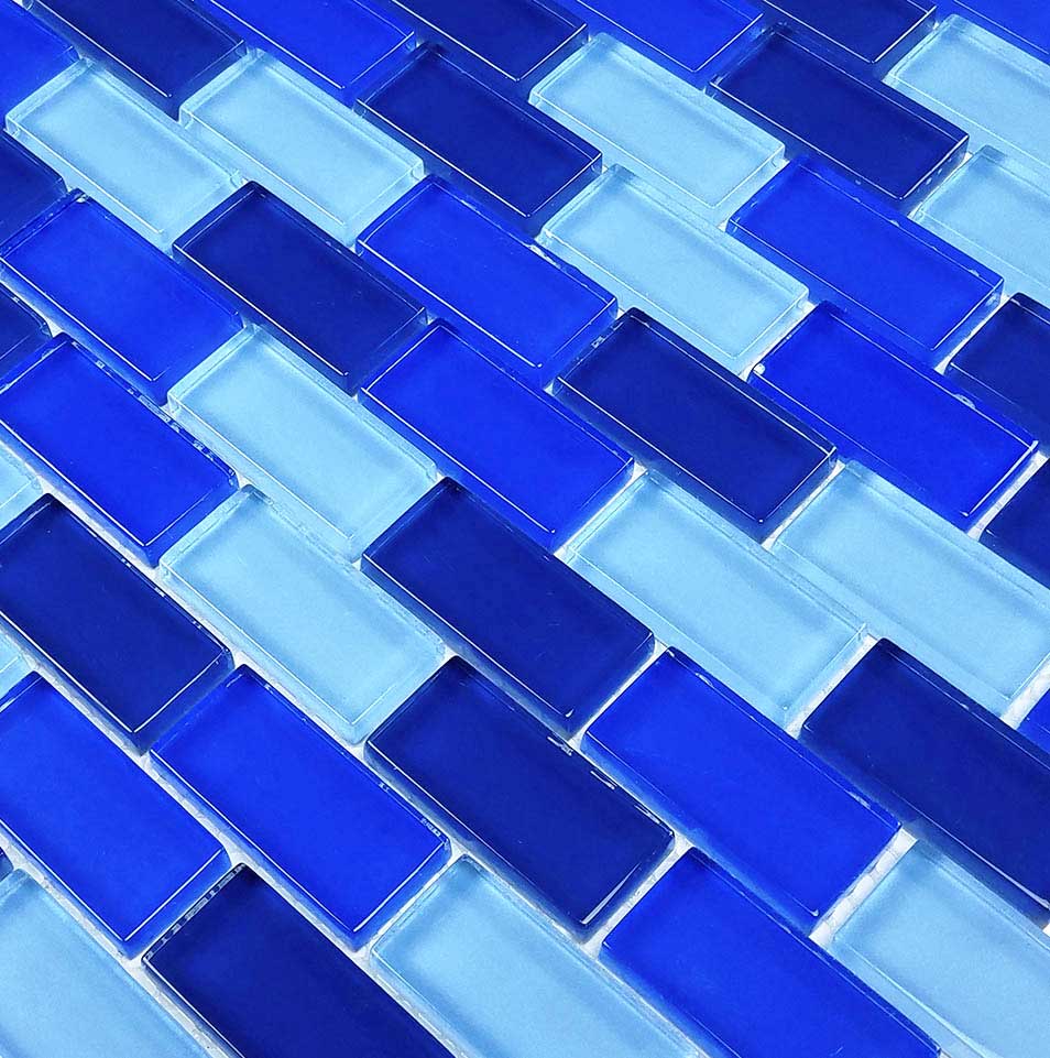 Royal Blue Mix 1x2 Glass Tile