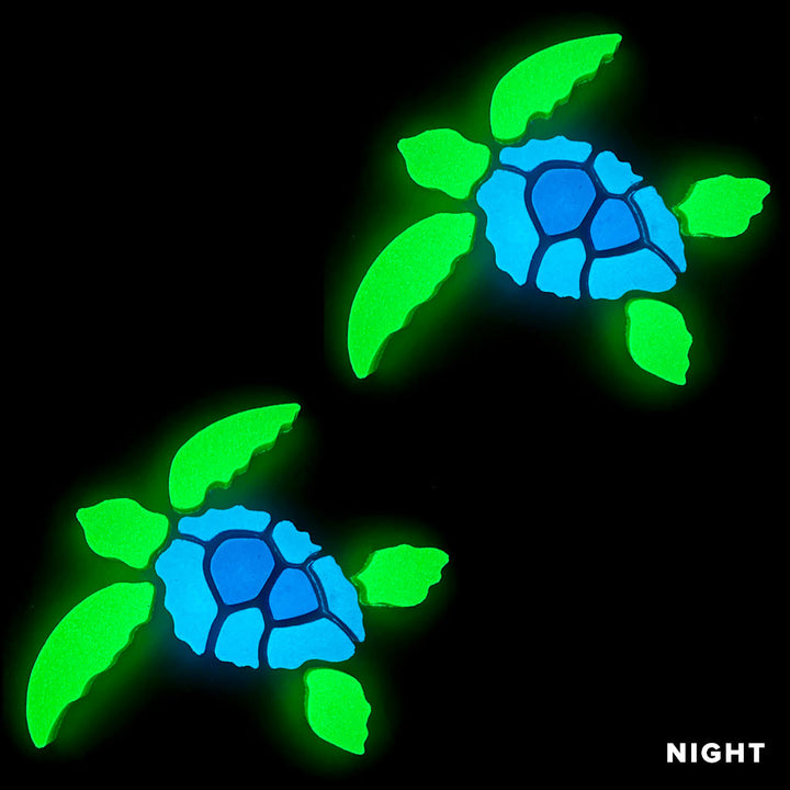 Sea Turtles Facing Left Glow in the Dark Pool Mosaics Night Time