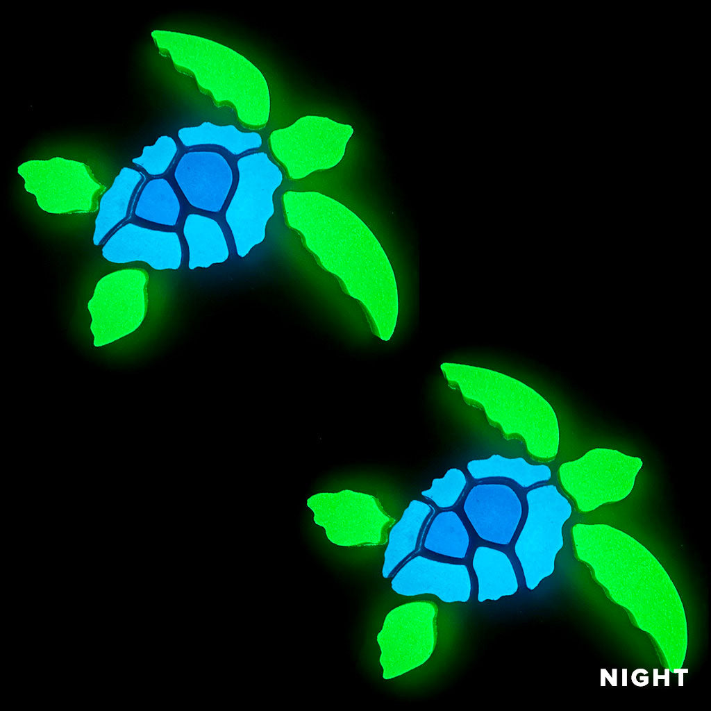 Sea Turtles Facing Right Glow in the Dark Pool Mosaics Night Time