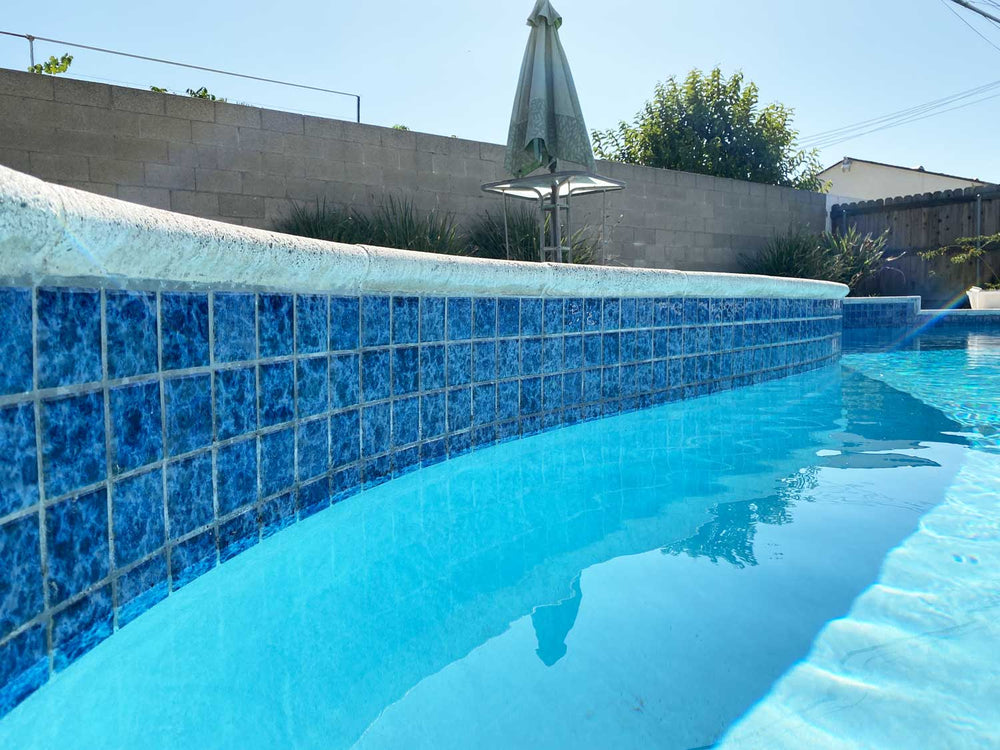 Seafoam Water Waves 3x3 Porcelain Pool Tile on Raised Wall