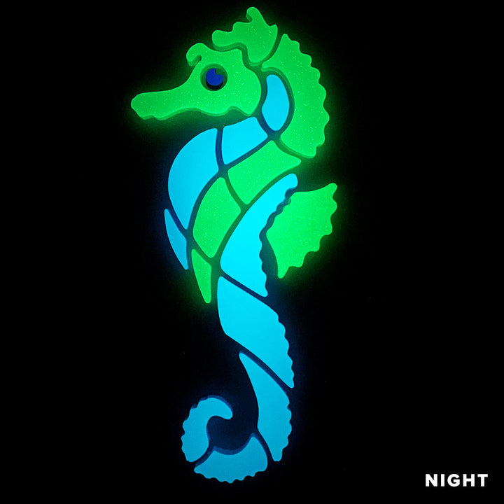 Seahorsey Facing Left Glow in the Dark Pool Mosaic Night Time