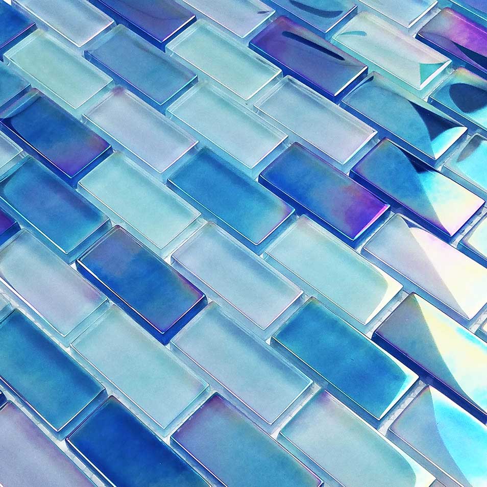 Sky Blue Iridescent 1x2 Glass Pool Tile