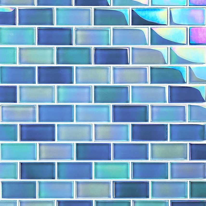 Sky Blue Iridescent 1x2 Glass Tile