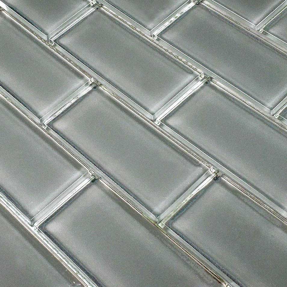 Solid Gray Subway Waterline Glass Pool Tile