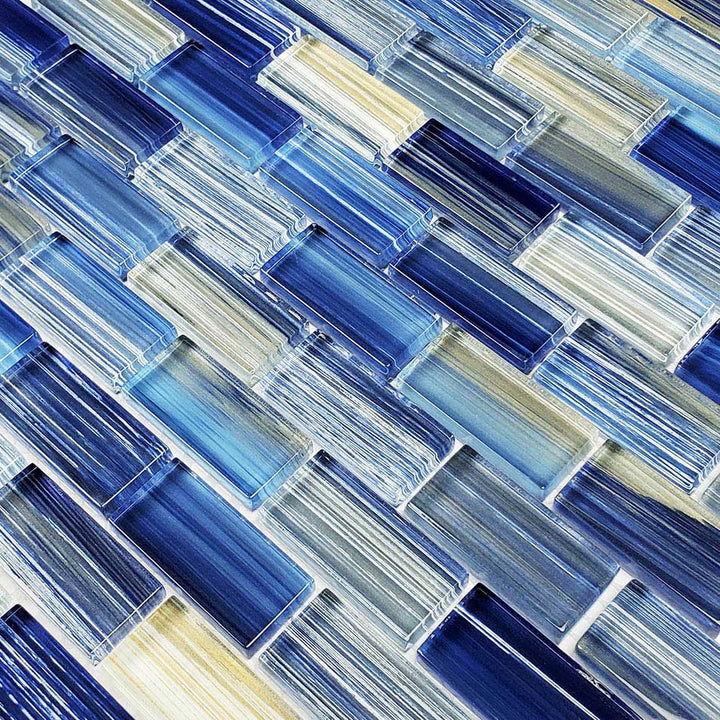 Steel Blue Blend 1x2 Waterline Glass Pool Tile