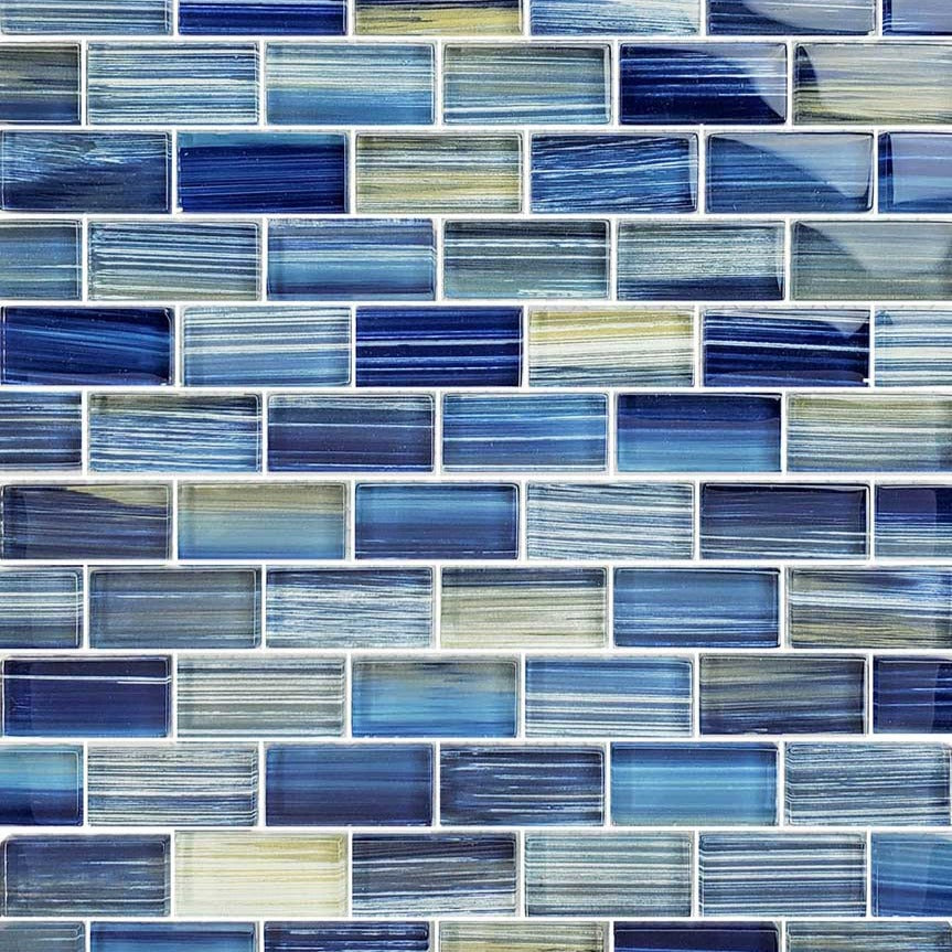 Steel Blue Blend 1x2 Glass Pool Tile