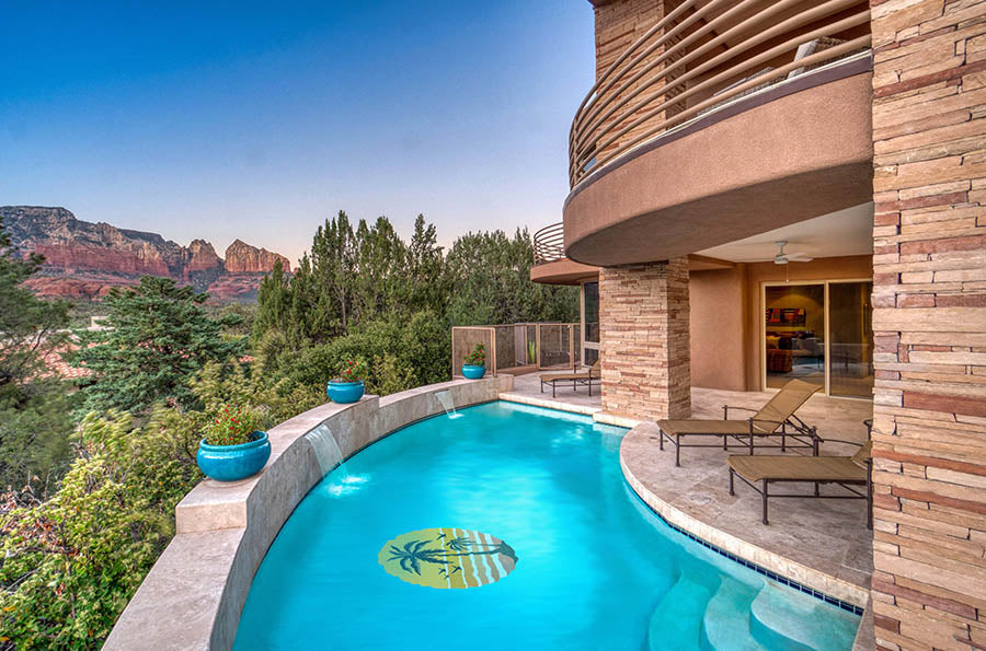Sunset and Palms Pool Mosaic Installed at the Bottom of the Pool