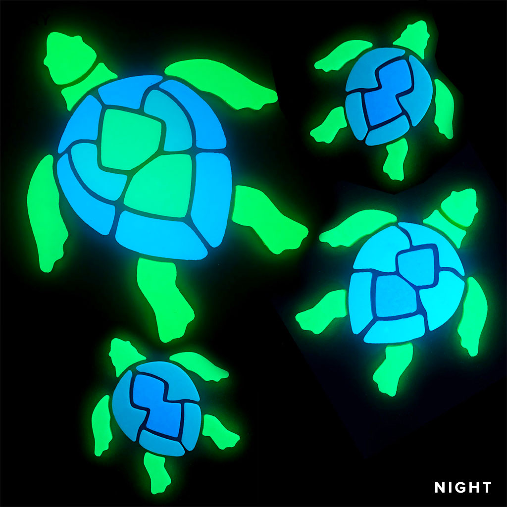 Swimming Turtle Family Glow in the Dark Pool Mosaics Night Time