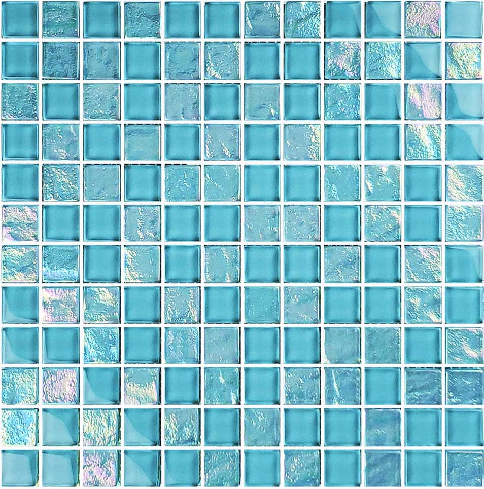 Turquoise 1x1 Iridescent Glass Pool Tile