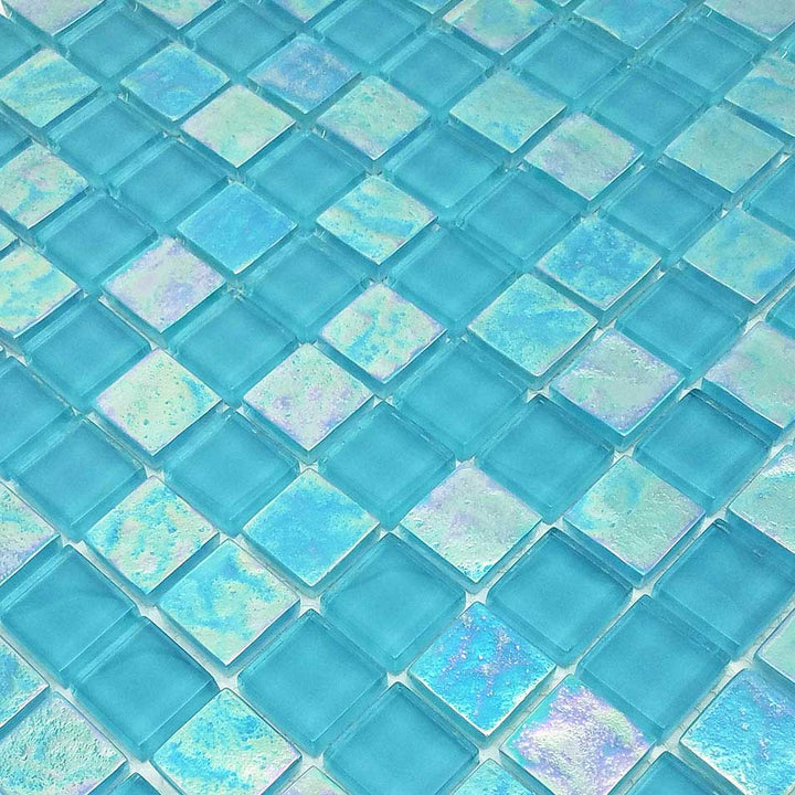 Turquoise 1x1 Iridescent Glass Swimming Pool Tile