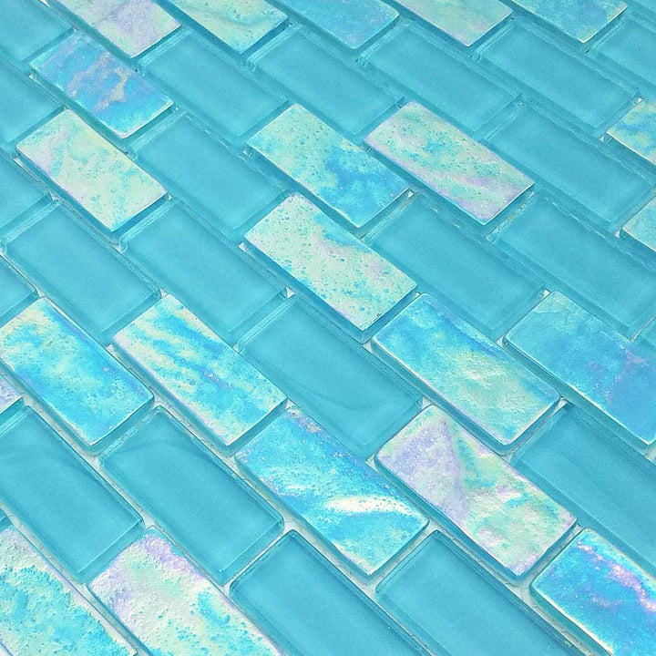 Turquoise 1x2 Iridescent Waterline Glass Tile