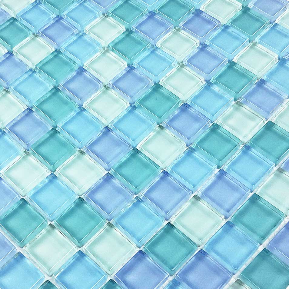 Turquoise Blue Blend 1x1 Waterline Glass Pool Tile