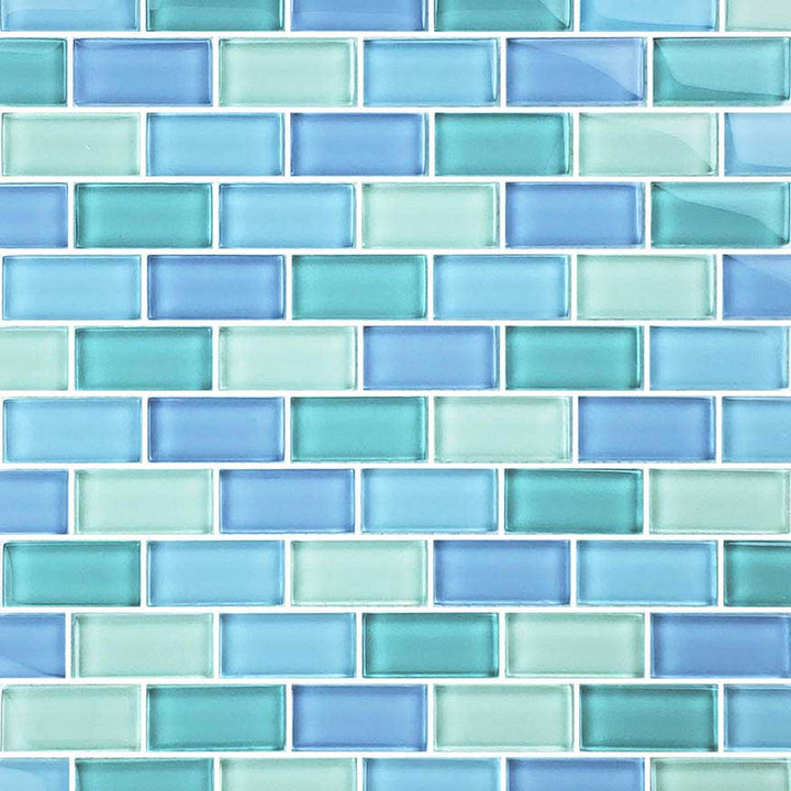 Turquoise Blue Blend 1x2 Glass Pool Tile