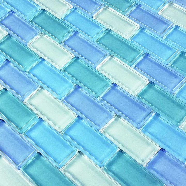 Turquoise Blue Blend 1x2 Waterline Glass Pool Tile