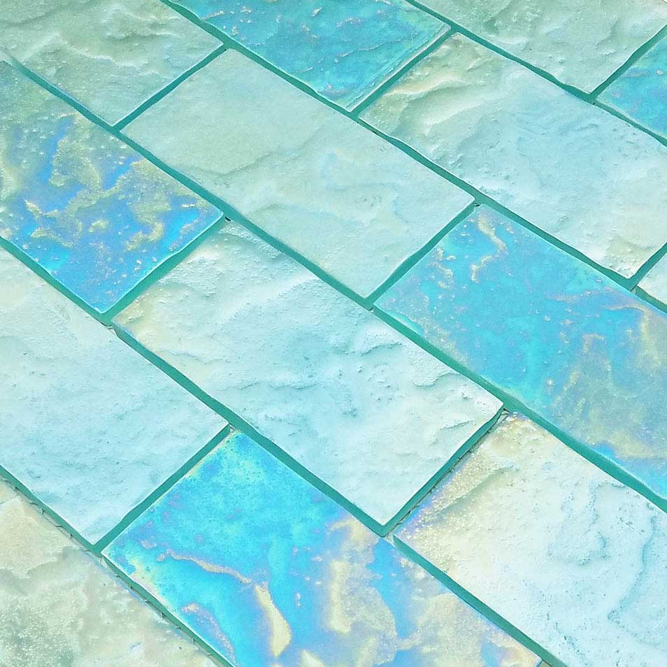 Turquoise Iridescent 2x4 Subway Waterline Glass Pool Tile