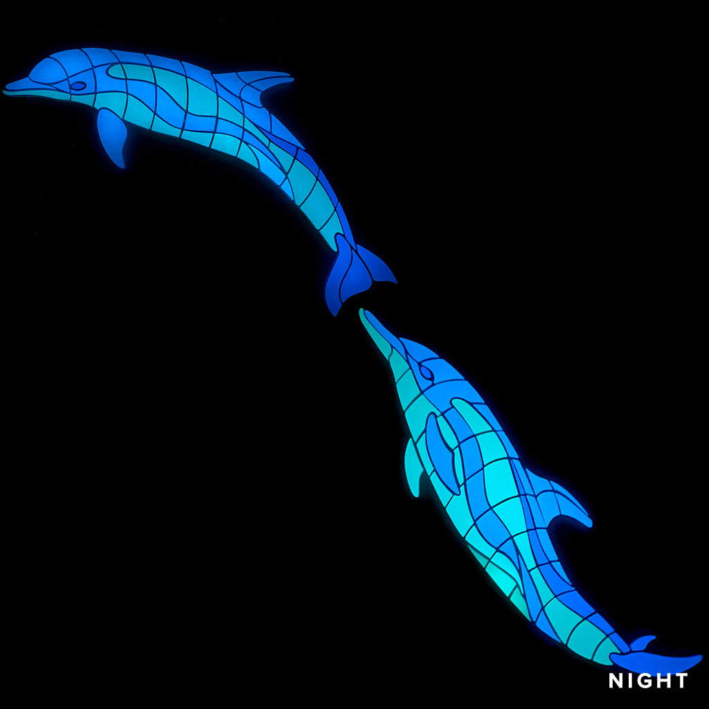 Large Wave Dolphins Left Glow in the Dark Pool Mosaics