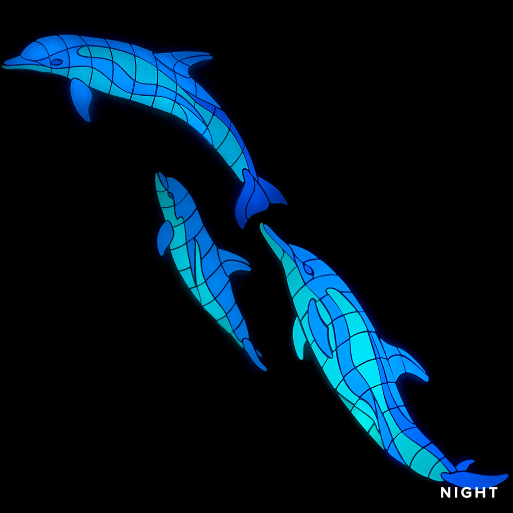 Wave Dolphins with Baby Left Glow in the Dark Pool Mosaics