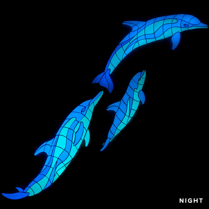Wave Dolphins with Baby Right Glow in the Dark Pool Mosaics