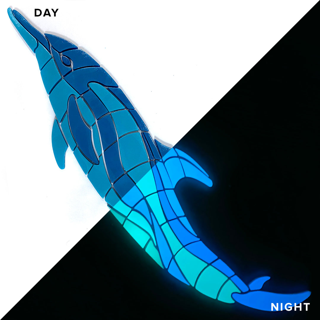 Dancing Dolphin Left Glow in the Dark Pool Mosaic