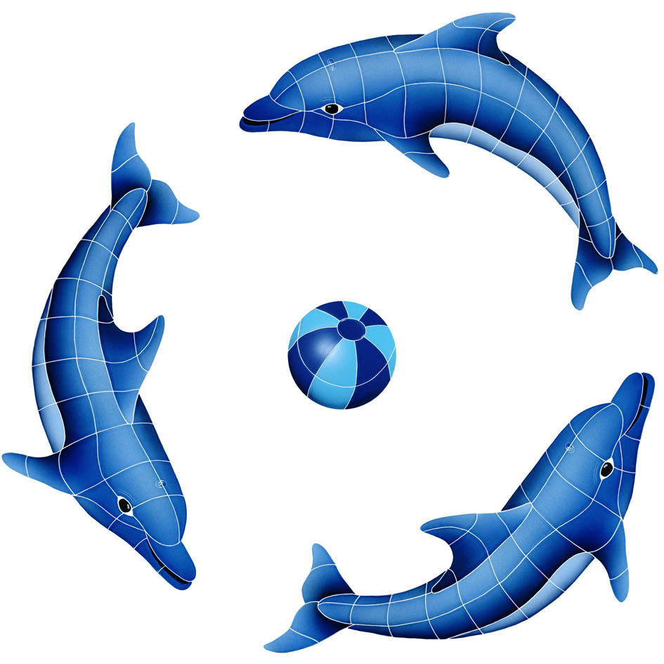 Dolphin Group with Blue Beach Ball Pool Mosaics